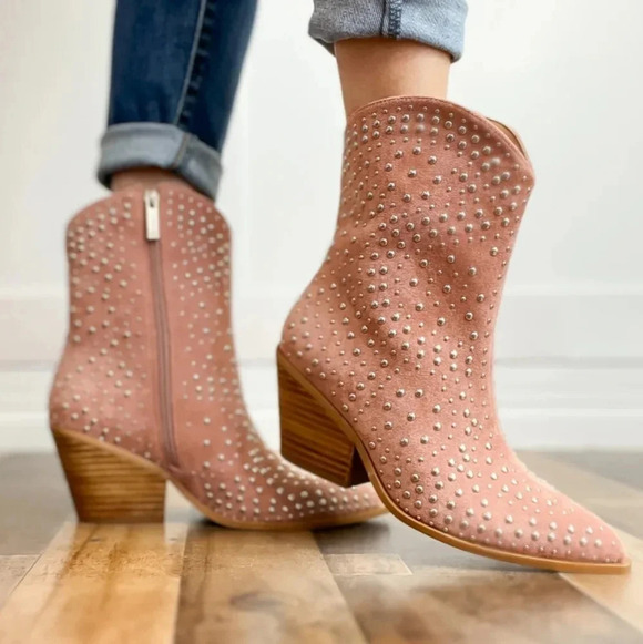 New! Corkys Lowlights Blush Pink Studded Western Cowgirl Boots - Picture 4 of 5